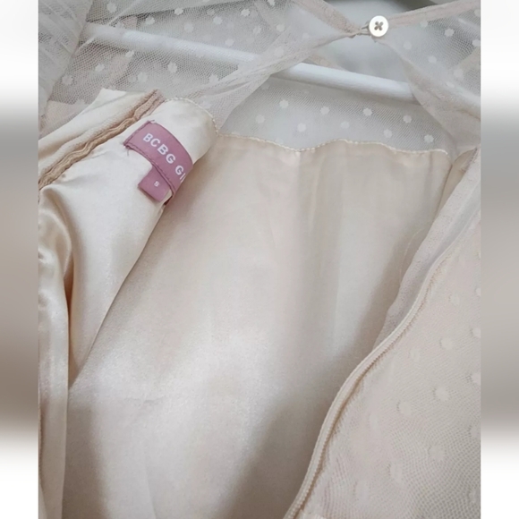 BCBG GIRLS LIGHT BEIGE RUFFLES FRILLS SHEER SLEEVES FIT & FLARE DRESS 8 - Picture 7 of 10